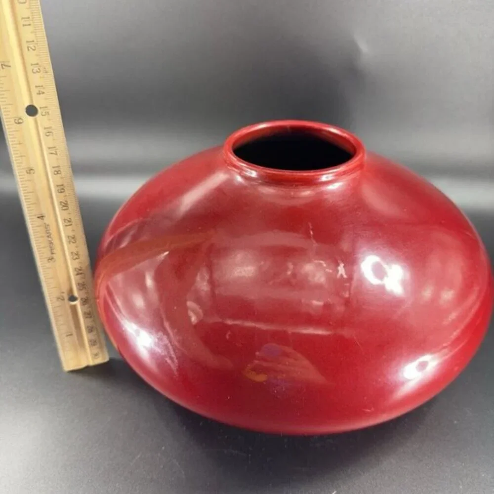 Pier 1‎ Amano German Pottery Oval Red Glazed Vase Vessel Made In Germany Ceramic